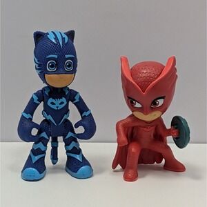 PJ Masks Owlette Cat Boy PVC Set of 2 Figures Just Play FrogBox eOne Shield